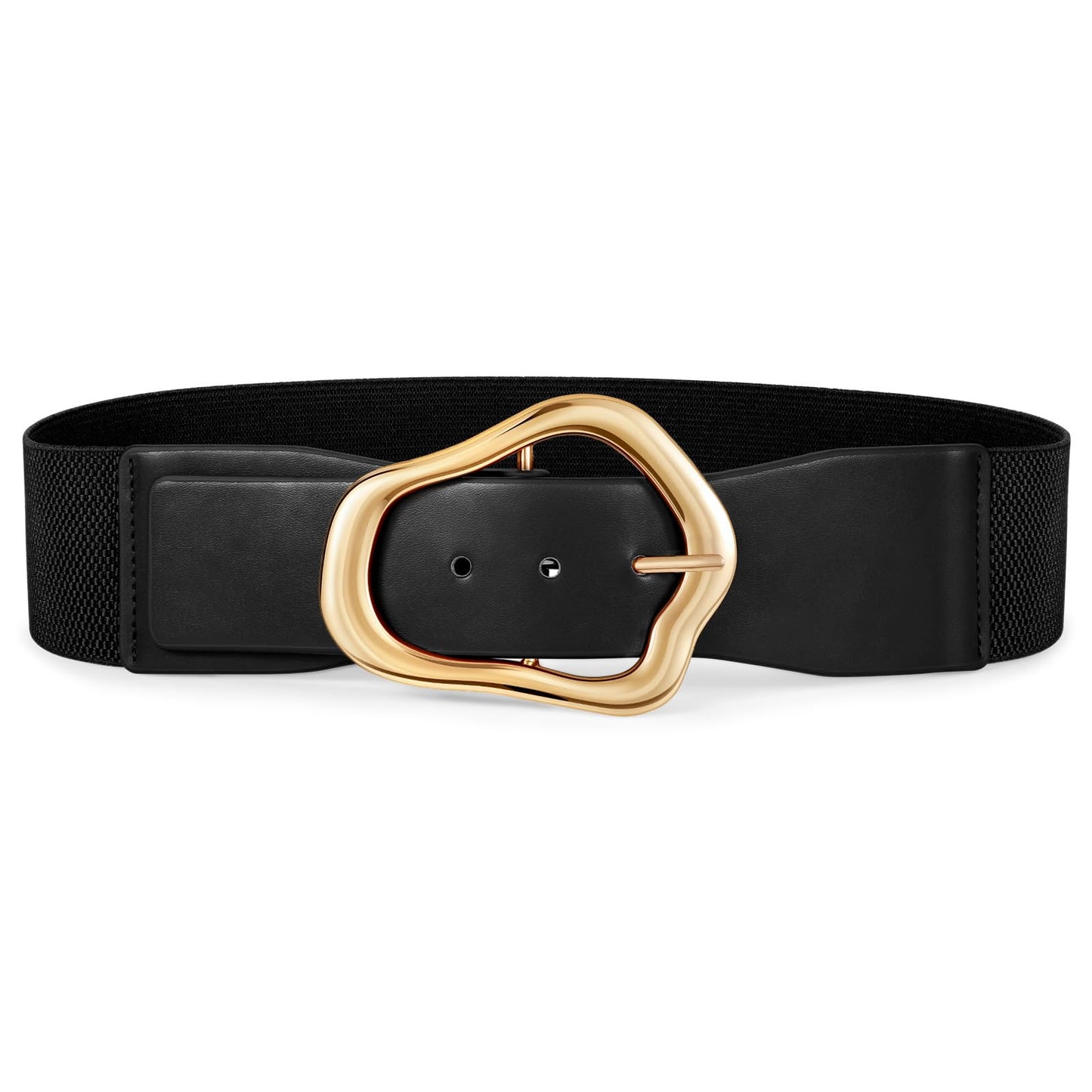 XZQTIVE Women Wide Elastic Waist Belt for Dresses Fashion Big Gold Buckle Stretchy Leather Waistband for Ladies, Black, 100cm