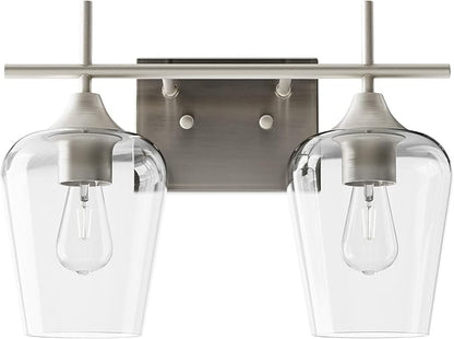 VONLUCE Bathroom Vanity Light, 2 Light Bathroom Light Fixture Over Mirror, Bathroom Wall Lamp with Clear Glass, Modern Brushed Nickel Vanity Lighting fixtures for Bathroom, Bedroom, Hallway