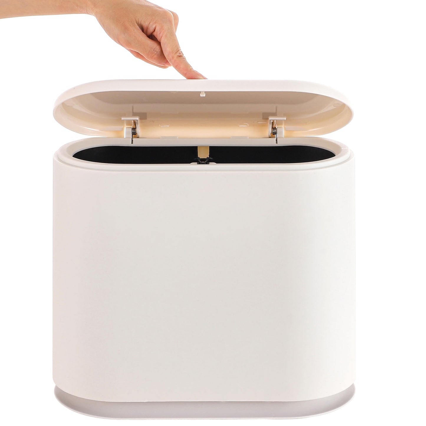Baosia White Slim Rectangular Plastic Trash Can with Press Type Lid,12 Liter / 3.2 Gallon Narrow Trash Bin with Pop-up Lid for Toilet,Bedroom,Bathroom,Office,Kitchen,Powder Room