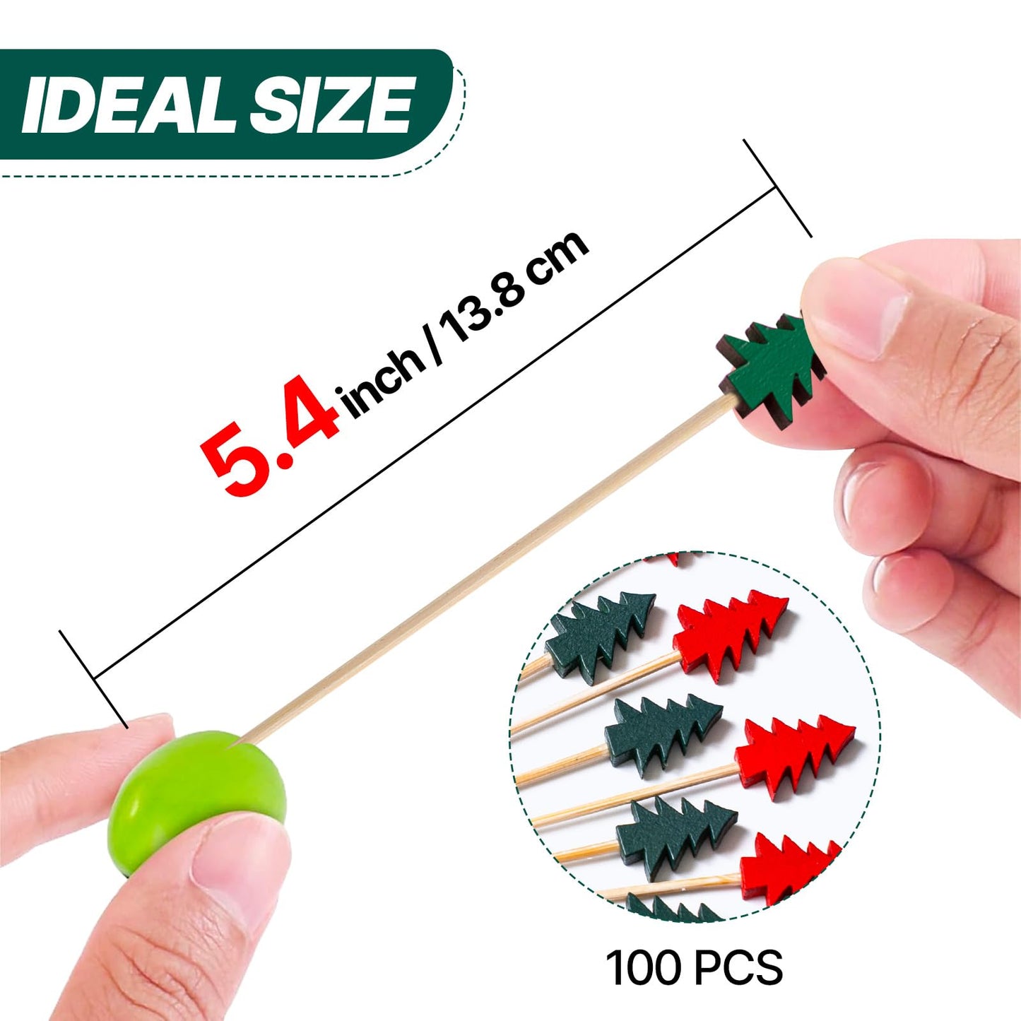 PuTwo 100 Counts 4.7 Inch Toothpicks for Appetizer, for Cocktail Party, Drink Picks with Trees, Decorative Skewers Party Picks