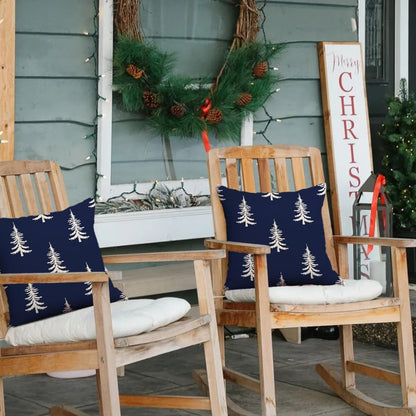 RABUSOFA Christmas Pillow Covers 18x18 inch Set of 2 Indoor Outdoor Waterproof Christmas Decor Tree Decorative Throw Cushion Cases Winter Xmas Holiday Decoration for Couch Patio Dark Blue