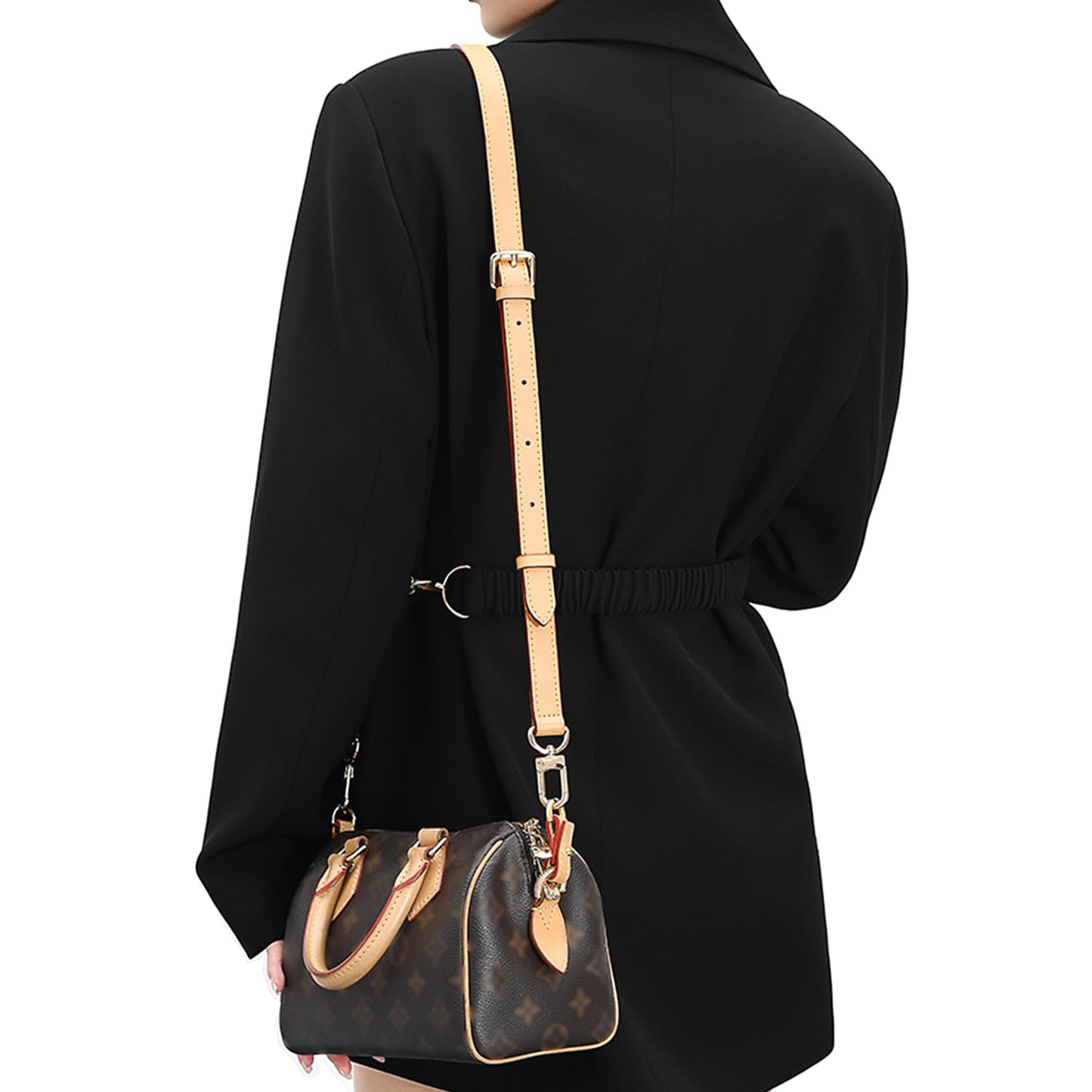 Vachetta Leather Crossbody Strap for SPEEDY L V Handbag Replacement Shoulder Strap（Length39-47 in*Width 0.7in）