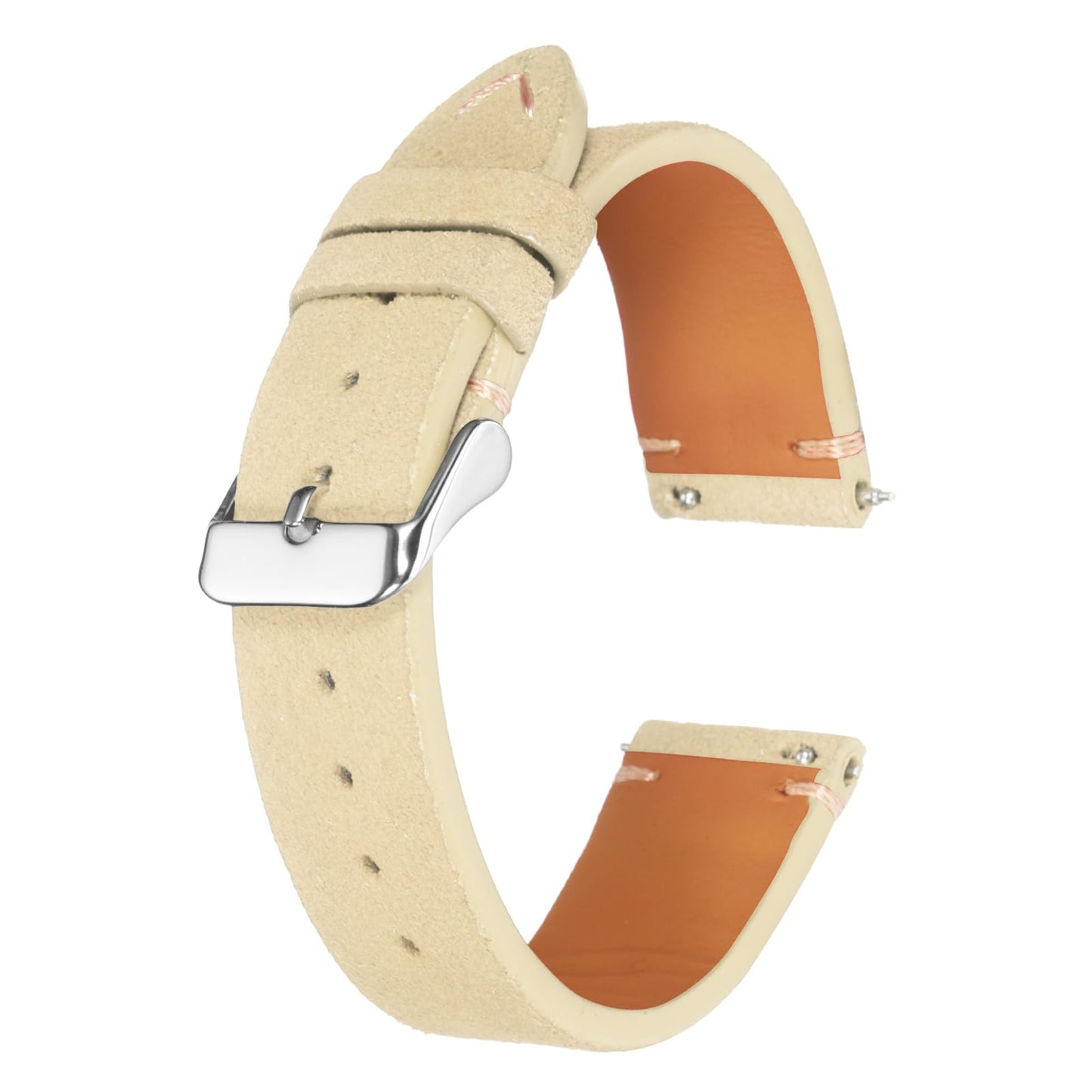 HARFINGTON Leather Watch Band 20mm Width Watch Strap Top-Grain Suede Cowhide Wrist Bands Replacement with Stainless Steel Buckle for Men Women, White