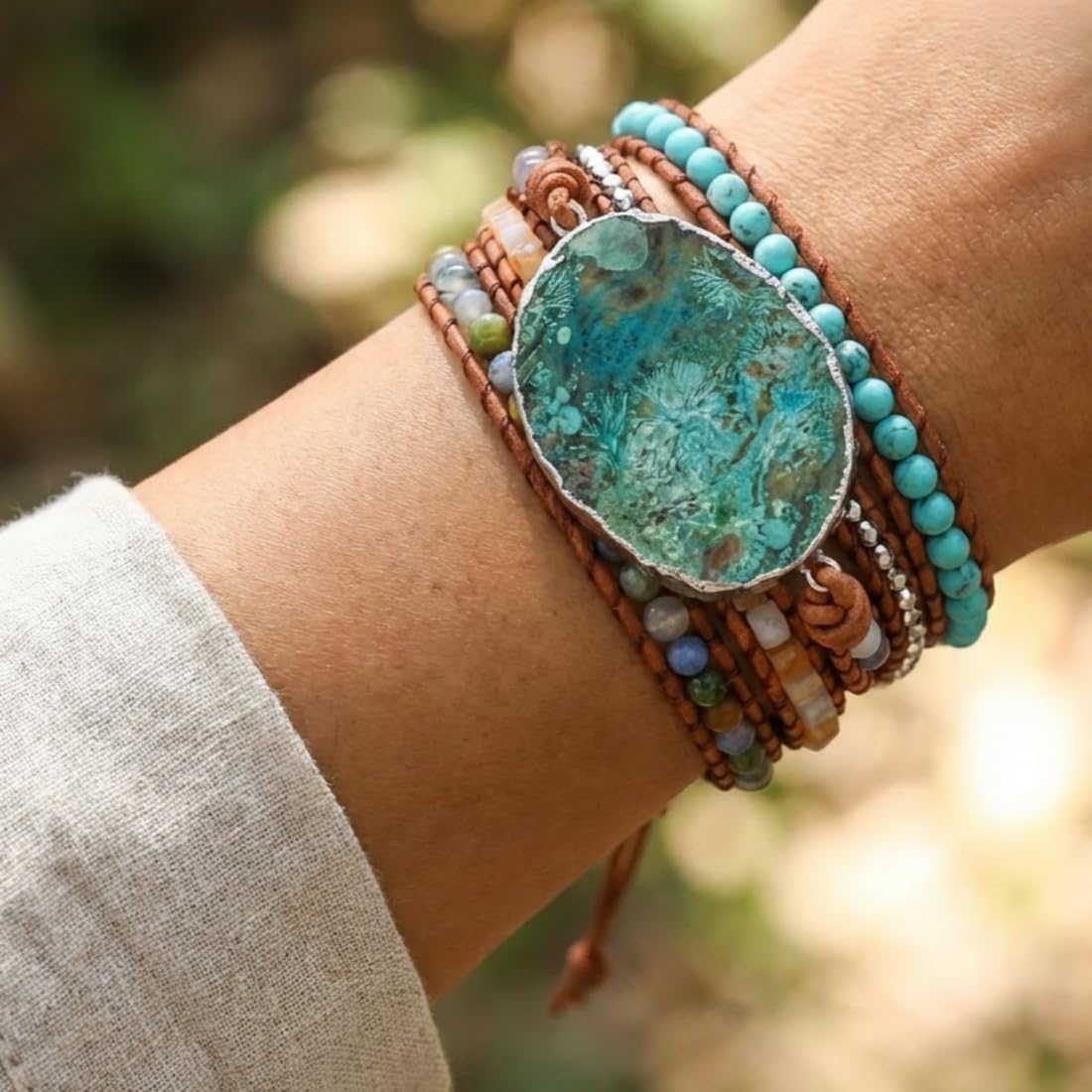 YGLINE Jasper Stone Bracelet 5 Wraps Bracelet Handmade Boho Bracelet For Women