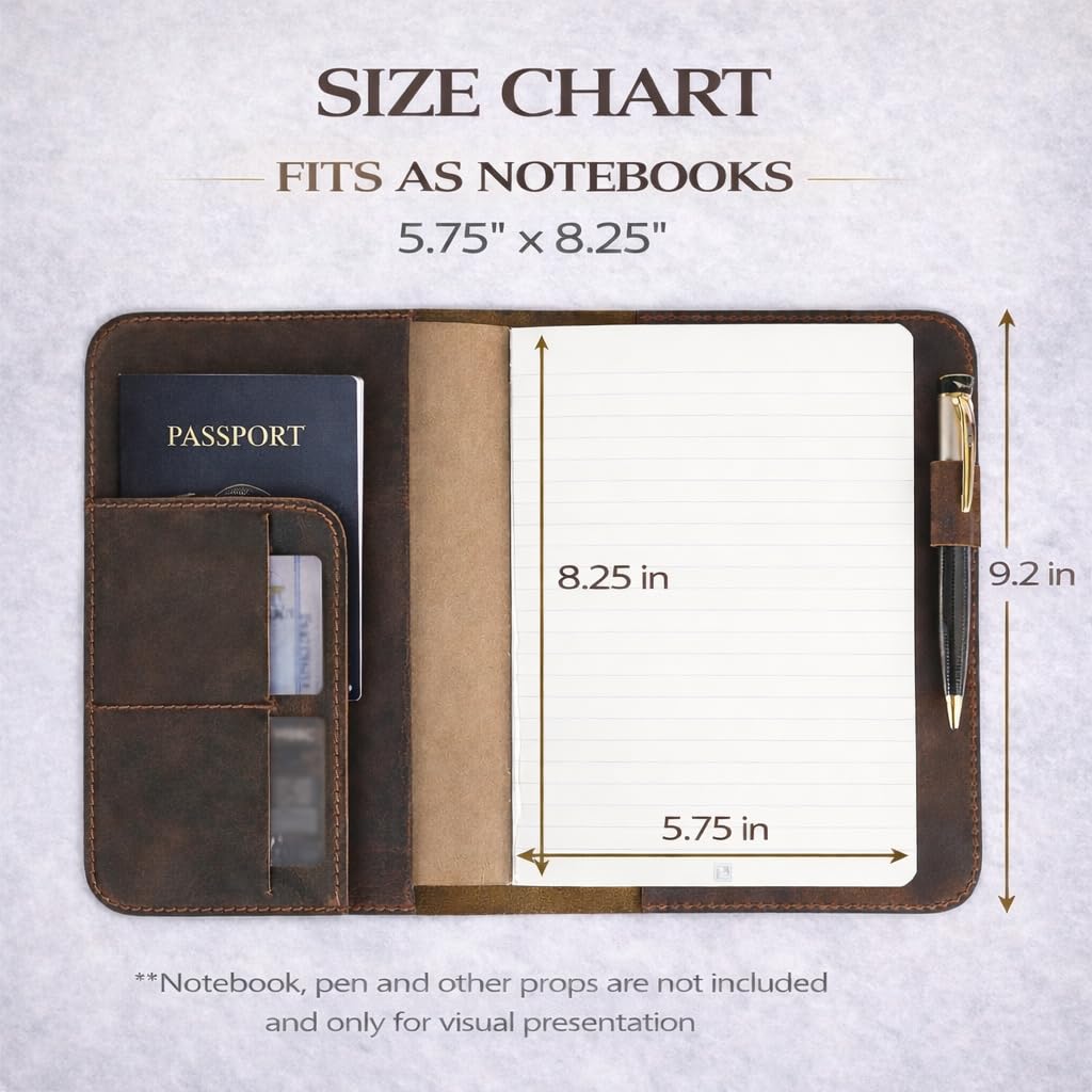 TheAntiq Genuine Leather A5 Journal Cover Refillable Notebook Cover, Fits 5.75 x 8.25 in, Card Slots Pocket & Pen Holder, Handmade Professional Leather Organizer for Men & Women, Travel & Work Diary Cover (Brown)