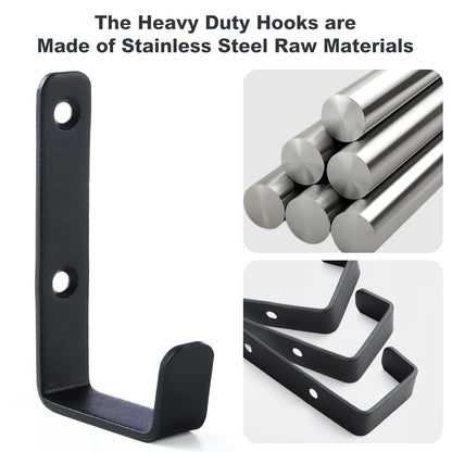 IBERDE Heavy Duty Hooks, Stainless Steel Hooks for Hanging, Coat Hook, Wall Hooks Wall Mounted Hook Towel Hook Garage Holder Screw Hanger, 6 Pack (Black)