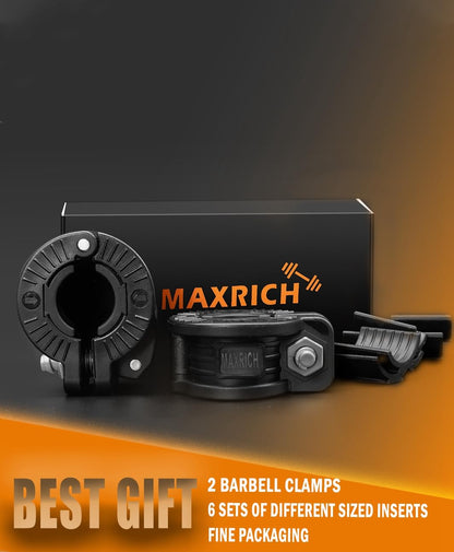 MAXRICH Barbell Clamp 1 inch Multiple Sizes & Adjustable Weight Clips for Barbell Quick Release Barbell Clips|Barbell Collar Bar Locks for Weight Lifting (Black 0.9-1.18inch)