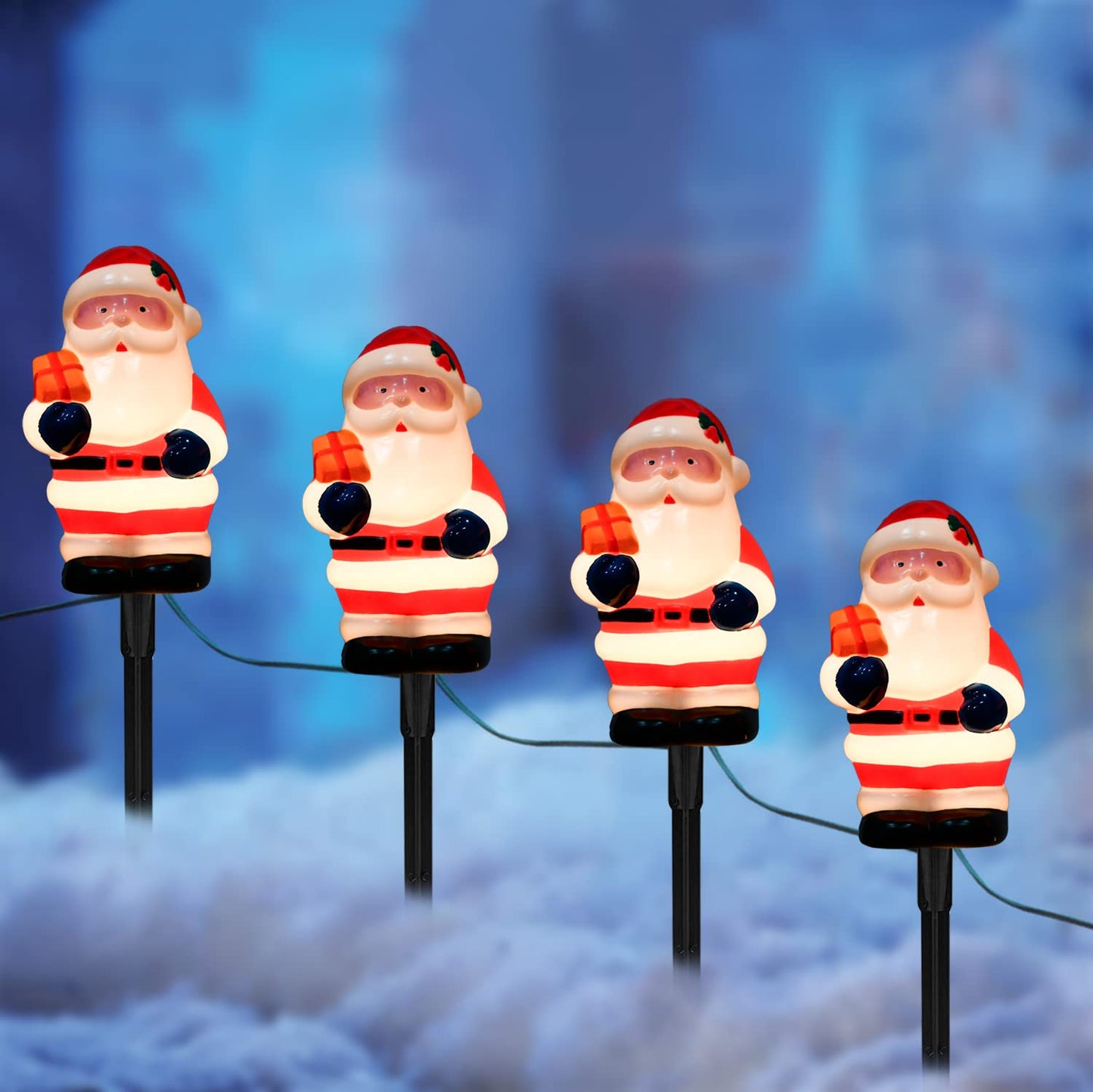 Christmas Decorations Outside, 7Ft Christmas Santa Pathway Stake Lights with 4 C7 Bulbs, Stake, Connectable Waterproof Driveway Markers Lights for Outside Path Garden Decor Holiday Yard Patio