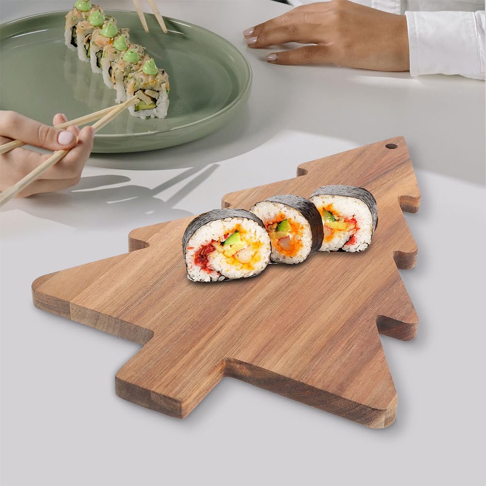 Healeved 2pcs Christmas Tree Charcuterie Board, Wooden Cutting Board Xmas Tree Serving Kitchen Chopping Cheese Sushi Fruits Snacks Candy Platter