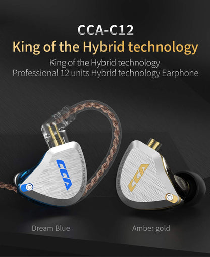 CCA C12 in-Ear Monitors, 5BA+1DD Hybrid HiFi Stereo Noise Isolating IEM Wired Earphones/Earbuds/Headphones with Detachable Tangle-Free Cable 2Pin for Musician Audiophile (with MIC, Amber Gold)