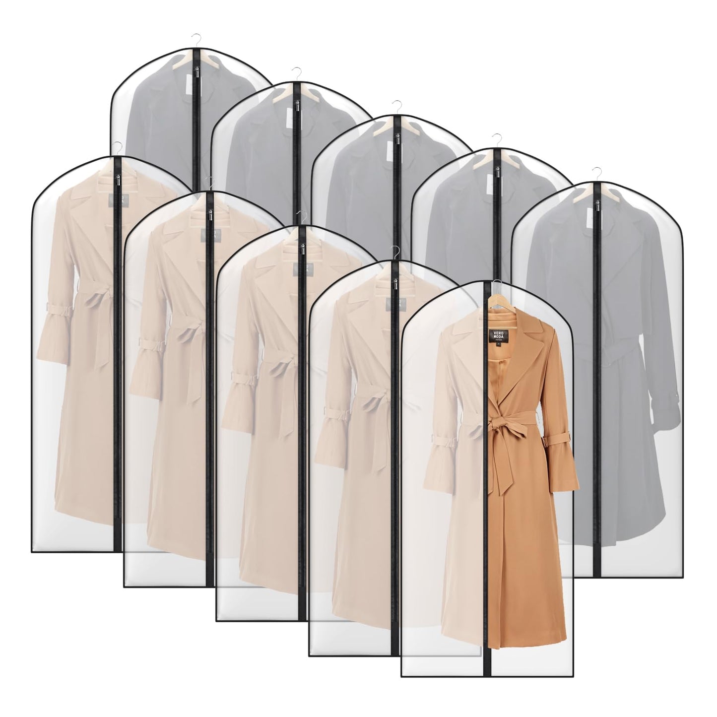 Zilink 54" Coat Bags for Storage Dust Proof Hanging Garment Bag for Closet Dress Cover for Closet Storage with Full Zipper for Fur Coat Leather Jacket Dress Closet Storage, Set of 10