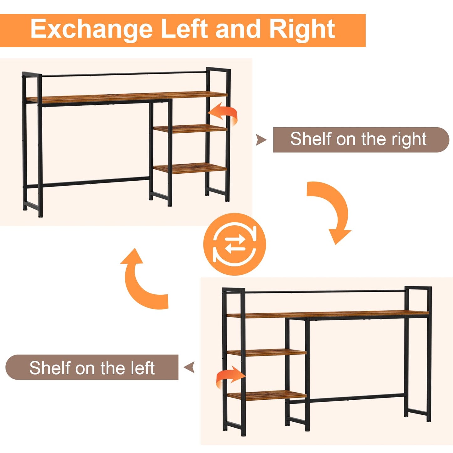 Snughome Desk Shelf, 44.9" Large Desktop Organizer Shelf, Desk Hutch for Computer Monitor, 4 Tier Desk Top Display Rack, Wood Desktop Bookshelf Storage Rack for Home Office Dorm