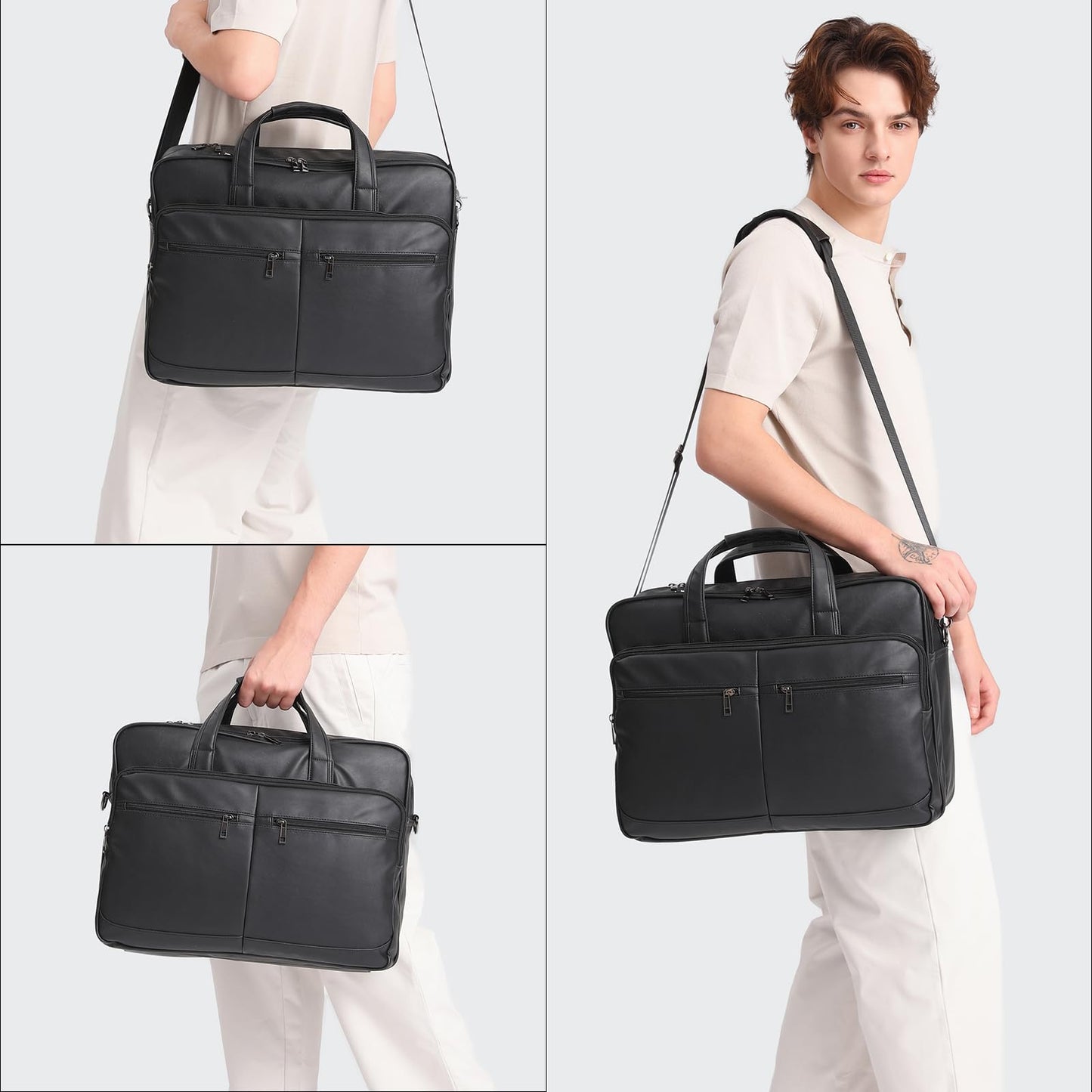 seyfocnia Men’s Leather Messenger Bag, 15.6 Inch Laptop Briefcase Satchel Computer Shoulder Bag Business Handbag-Black