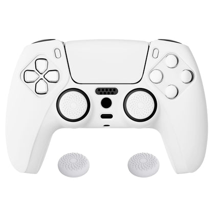 PlayVital White Pure Series Anti-Slip Silicone Cover Skin for ps5 Controller, Soft Rubber Case for ps5 Wireless Controller with White Thumb Grip Caps