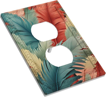 Colorful Feathers Blue Red Light Switch Cover 1 Gang Outlet Plate Single Duplex Wall Plate Covers Decorative Switchplate Covers Electrical Faceplate for Home Decor