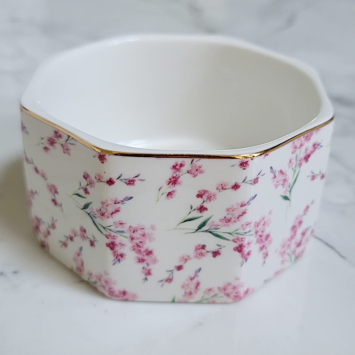 LEAZUL Ceramic Paper Clip Holder Gold Line Paper Clip Dispenser Organizer for Desk Cute Floral Pattern Office Binder Clip Holder Bobby Pin and Hair Clip Holder Gift for Office Pink Flowers