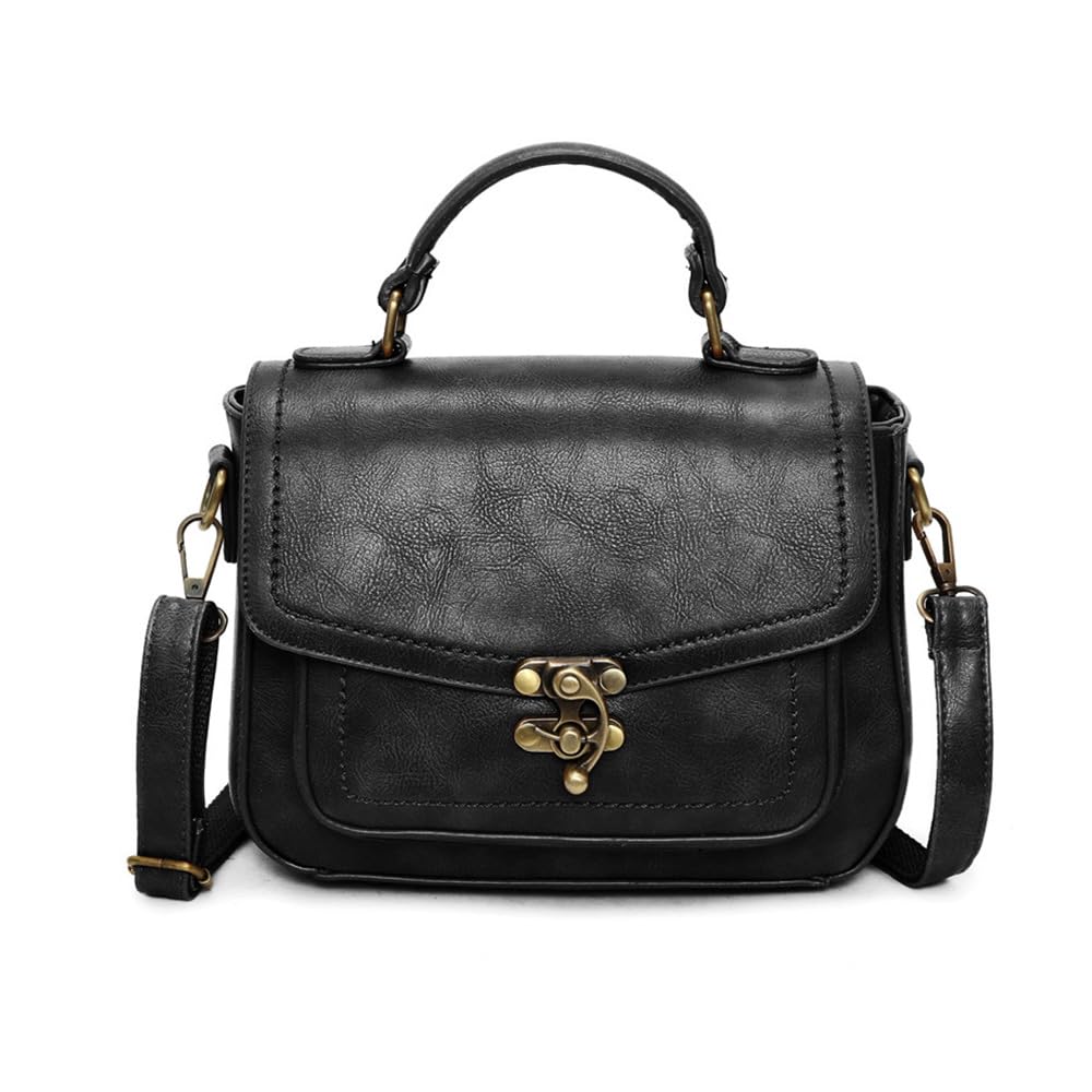 Vintage Crossbody Bags for Women Small PU Leather Satchel Purse Retro College Messenger Bag Top Handle Shoulder Handbag