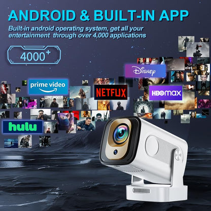 Mini Projector 1080P with WiFi 6 and Bluetooth 5.4, 4K Full HD Projector Features Auto Focus & Keystone, Portable Projector Built-in App Support 270° Rotatable, Compatible with Phone/HDMI/USB - White