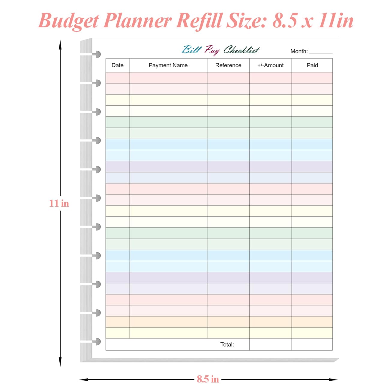A4 TUL Bill Payment Checklist Refills - 50 Sheets/100 Pages Letter Size Monthly Budget Forms for 11-Disc Discbound Budget Planners, 8.5" x 11"