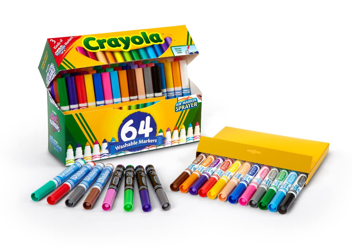 Crayola Washable Broad Line Marker Variety Set (64ct), Teacher School Supplies for Toddlers & Kids, Ultra-Clean, Window, & Gel FX Markers for Kids, 3+