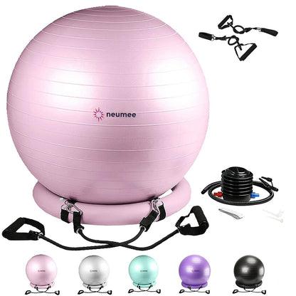 Yoga Ball Chair with 65cm Exercise Ball & 2 Resistance Bands, Stability Base for Home Office, Yoga, Pilates & Fitness, Balance Ball for Posture, Core Strength & Low Impact Workouts