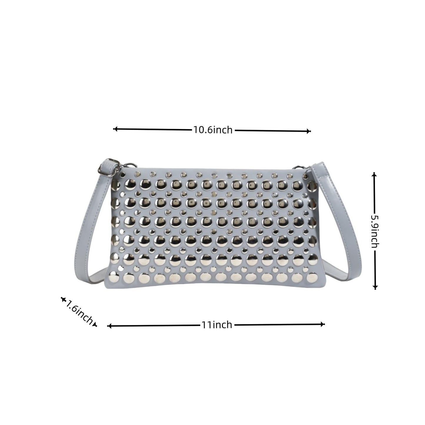 WIGUYUN Women Rivet Envelope Clutch Bag Purse Fashion Faux Leather Studded Crossbody Bag Evening Handbag for Ladies,Grey