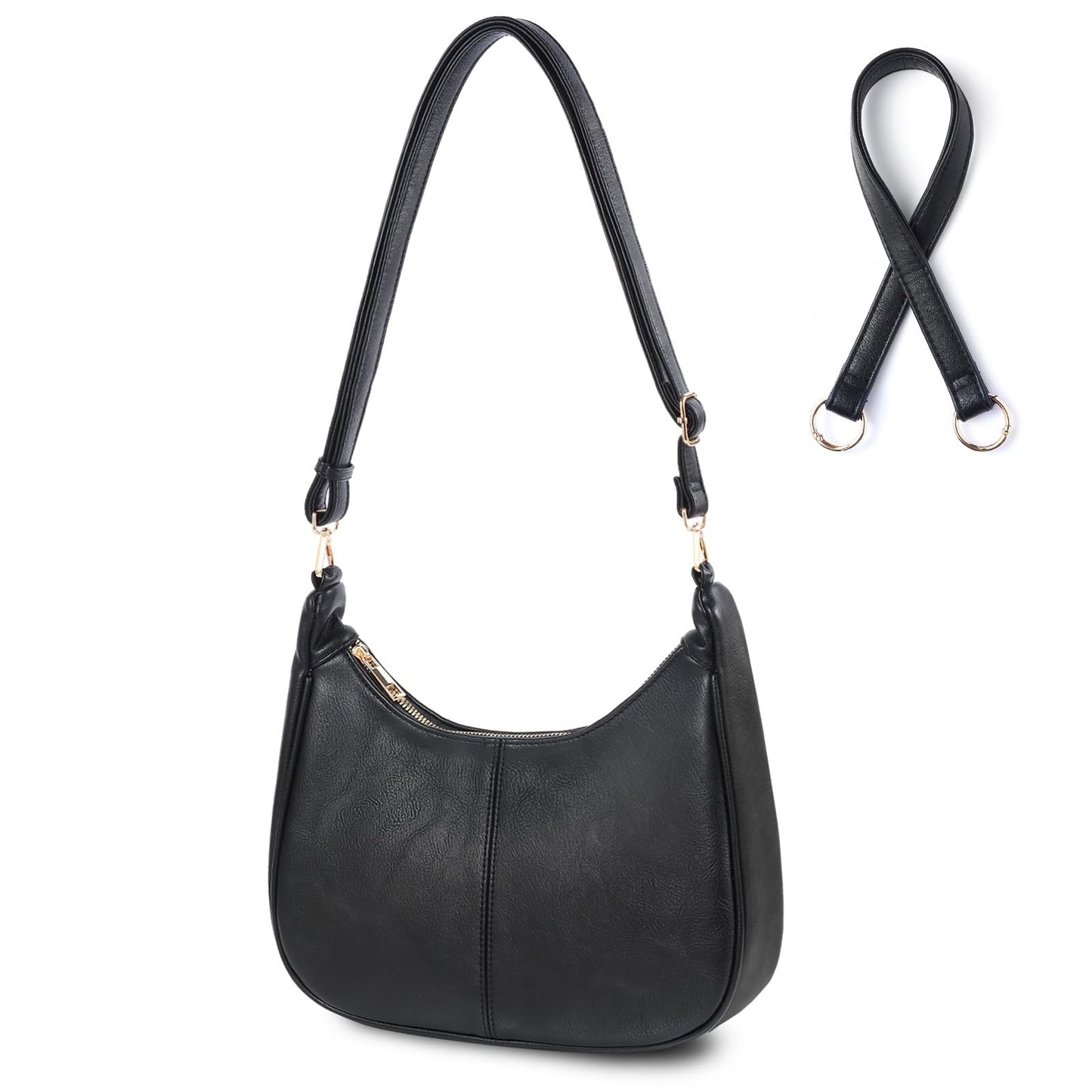 Hobo Bags for Women - Soft Leather Womens Crossbody Purse Shoulder Bags with Adjustable Strap (Black)