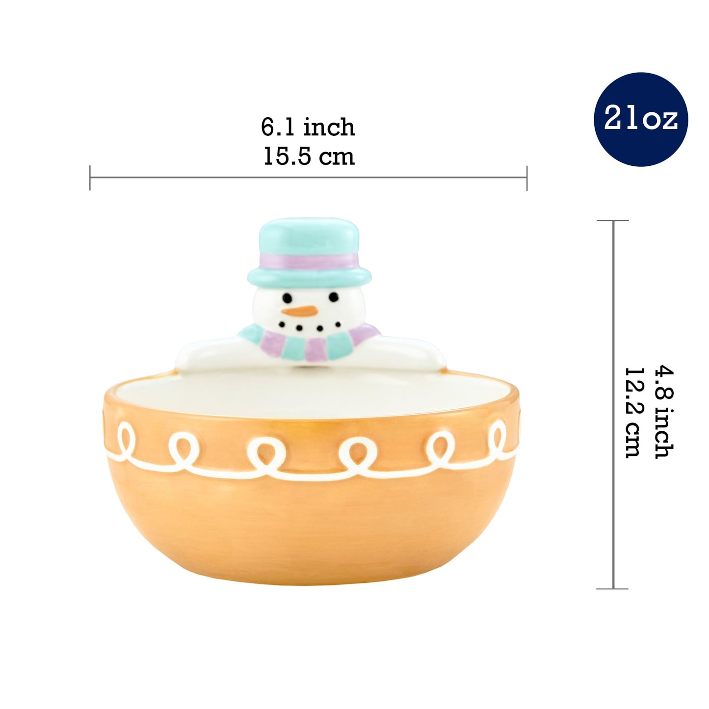 Bico Snowman Ceramic Candy Bowl, 21oz – Hand-Painted Holiday Treat Bowl, Christmas Decorative Dish for Candy, Jam, or Sauce – Microwave & Dishwasher Safe