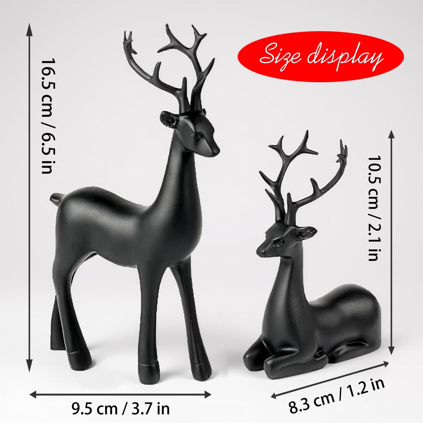 Black Small Reindeer Sculptures, 2 Pcs Matte Black Deer Christmas Decor, Modern Holiday Deer Statues, Reindeer Sculpture for Living Room, Bedroom, Office Desktop, Mantel, Shelf & Tabletop Decor