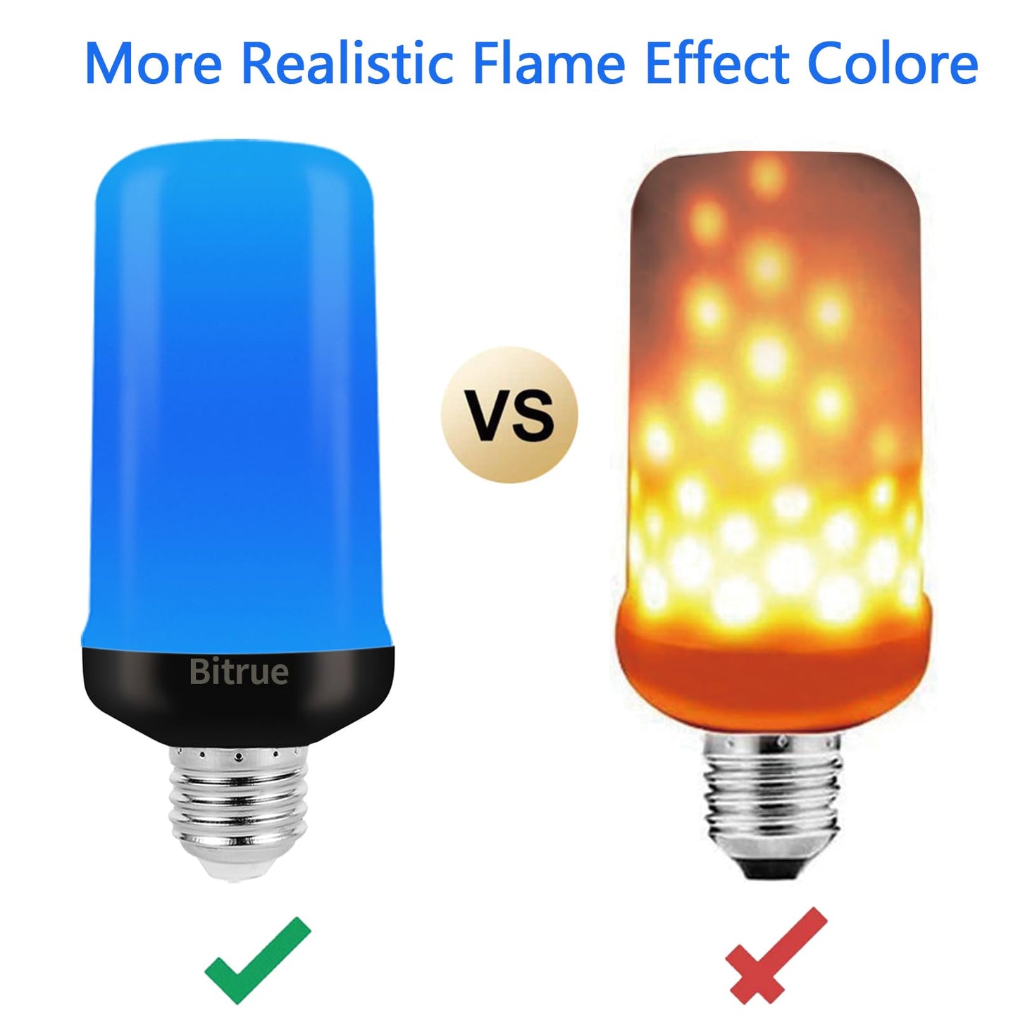 Bitrue LED Flame Light Bulbs, 4 Modes Blue Flame Effect Bulbs, E26 Base Fire Light Bulb with Gravity Sensor, Flickering Light Bulbs for Halloween Home Decor(Blue 2 Pack)