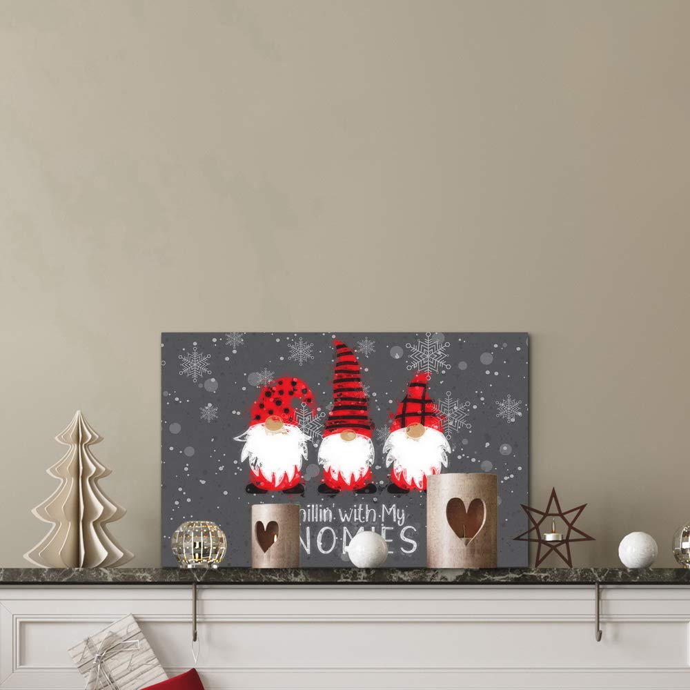 Renditions Gallery Chillin with my Gnomies Wall Art, Funny Christmas & Winter Decorations, Grey, Red, Black, Premium Gallery Wrapped Canvas Decor, Ready to Hang, 8 in H x 12 in W, Made in America