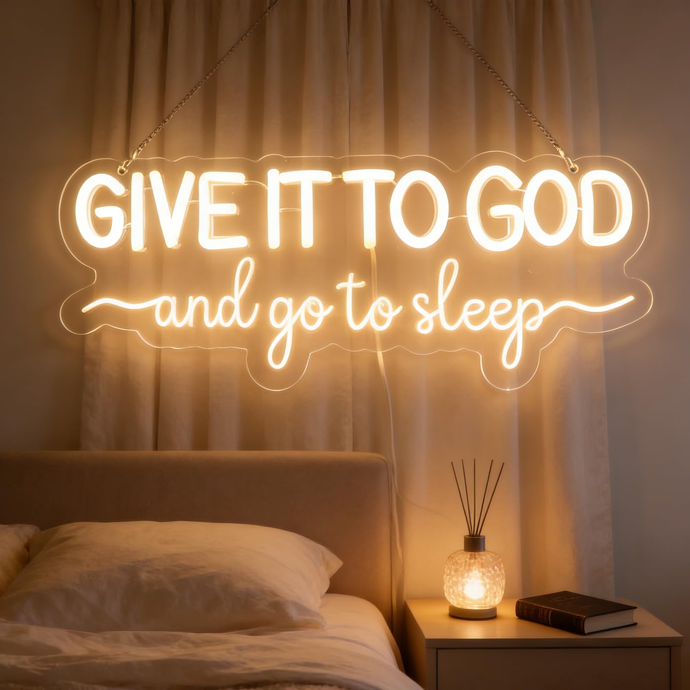 Give It to God and Go to Sleep Neon Sign Led Dimmable Neon Lights for Bar Room Home Art Wall Decor Party Window Living Room Decor Christmas' Birthday Gift (Warm white)
