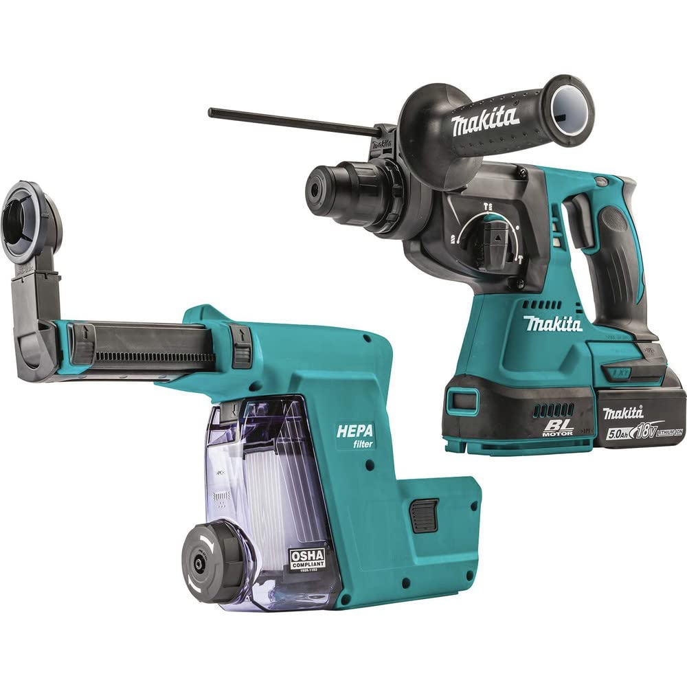 Makita XRH011TWX 18V LXT® Lithium-Ion Brushless Cordless 1" Rotary Hammer Kit, accepts SDS-PLUS bits, w/HEPA Dust Extractor Attachment (5.0Ah)