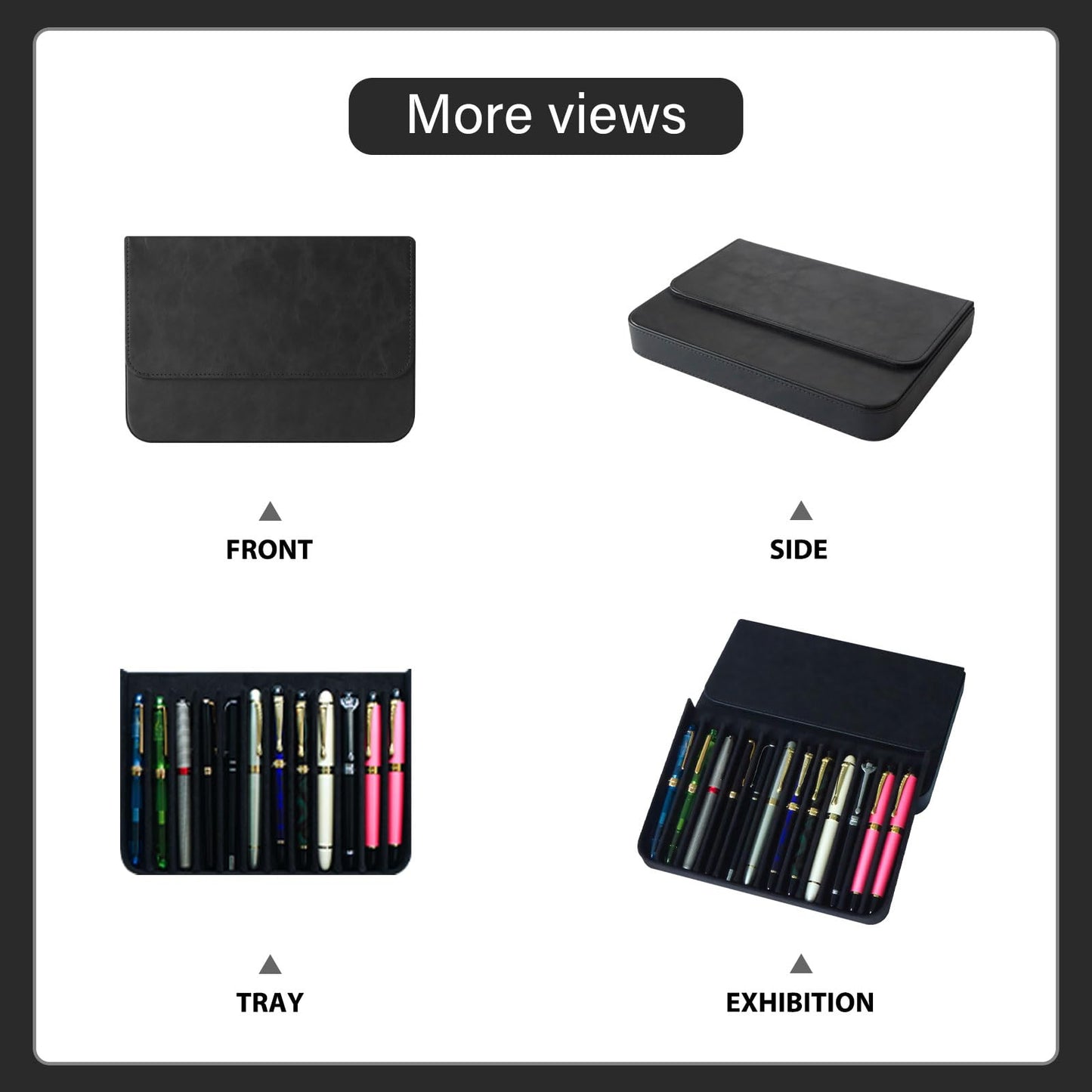 MIVLXLX PU Leather 12 Fountain Pen/Pencil Tray Case Organizer, Fashion Design, Handmade, Magnetic Closure with Drawer, Christmas Gift for Man/Woman/Office, 12 Slots(black)