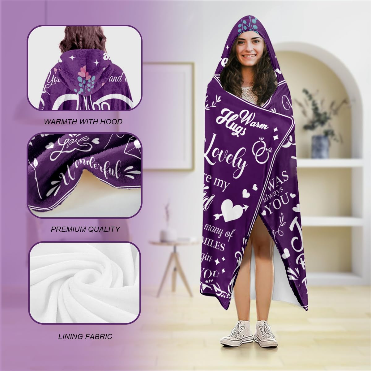 Bestshop Gifts for Wife Wearable Blanket, Wife Fleece Hoodie Blankets from Husband Boyfriend, Wife Birthday Gift, to My Wife Blanket Gift for Christmas Valentine's Day, 78 * 59''