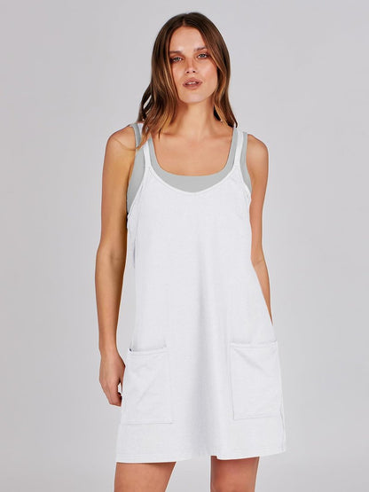 ANRABESS Women Athletic Dress Summer Tennis Workout Active Sports Mini Romper Dress Built in Shorts Travel Vacation Clothes White Medium