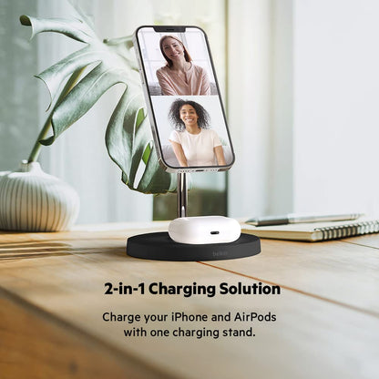 Belkin 2-in-1 MagSafe Wireless Charging Dock 15W Fast Charge iPhone Charger Compatible with iPhone 17, 16, 15, and 14 Series, AirPods, Pixel 10, and Other MagSafe Enabled Devices, PSU Included - Black