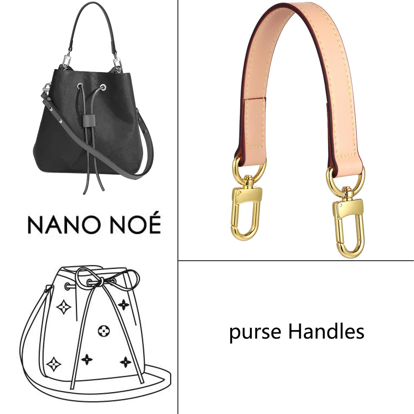 YAZHIMI Genuine leather purse Handle compatible with Neonoe for Metis Noe BB NM Beaubourg Hobo (Beige-purse handles)