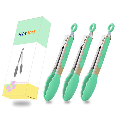 Small Silicone Tongs 7-Inch Mini Serving Tongs, Set of 3 (Black Gray White)