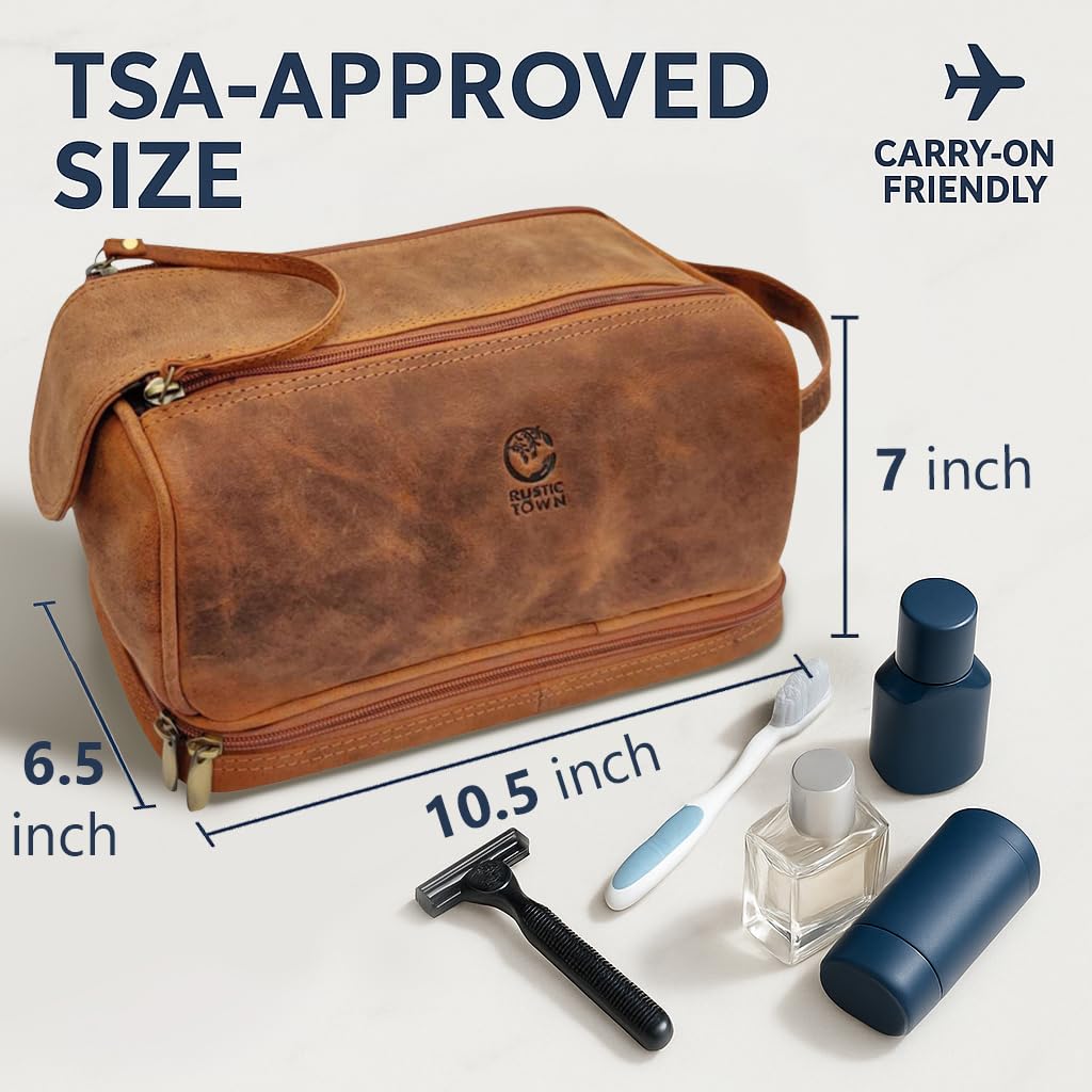 Leather Toiletry Bag for Men - Travel Shaving Dopp Kit - Bathroom Shower Toiletries Organizer - Cosmetic Makeup Bag for Women