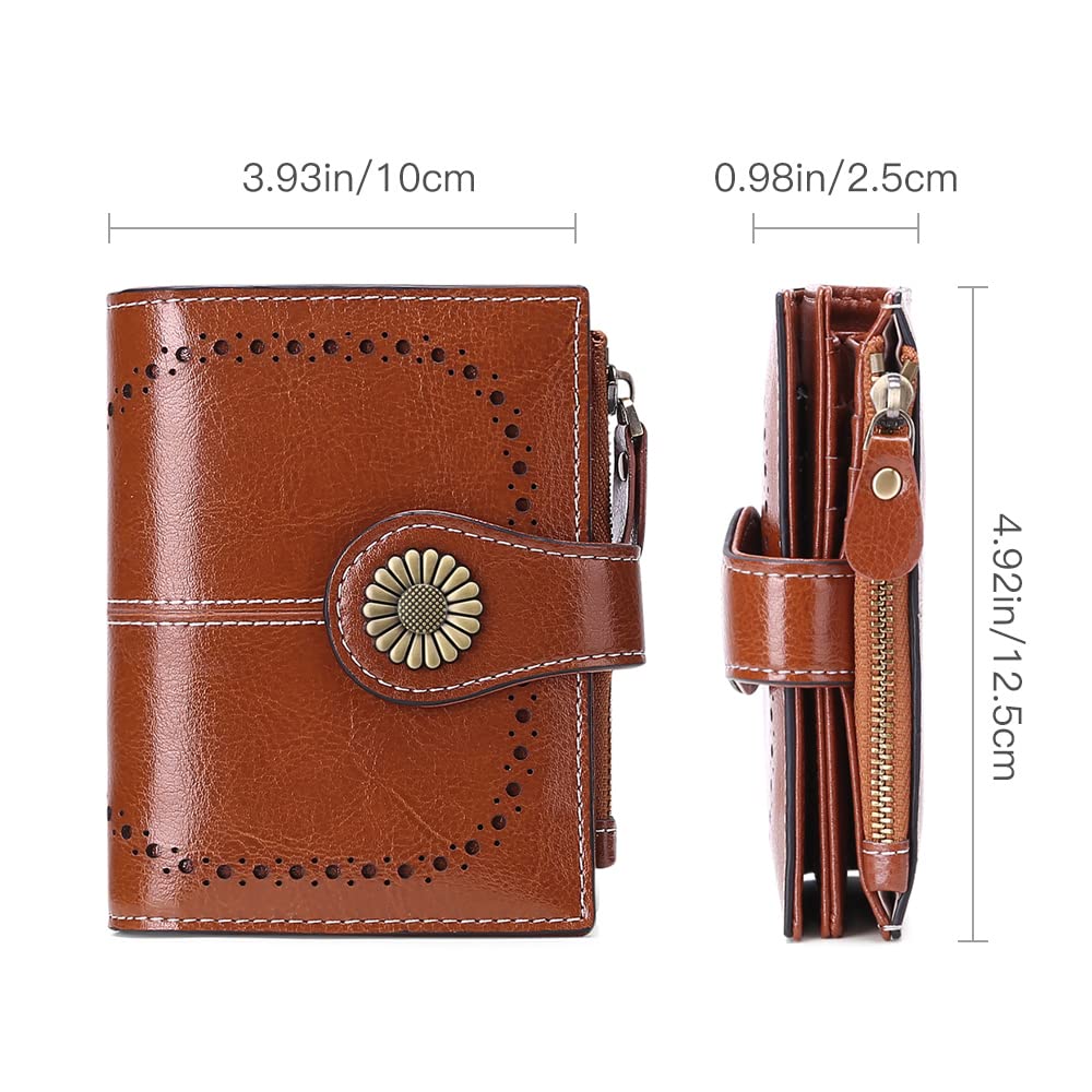 SENDEFN Small Womens Wallet Leather Bifold Card Holder RFID Blocking with Zipper Coin Pocket