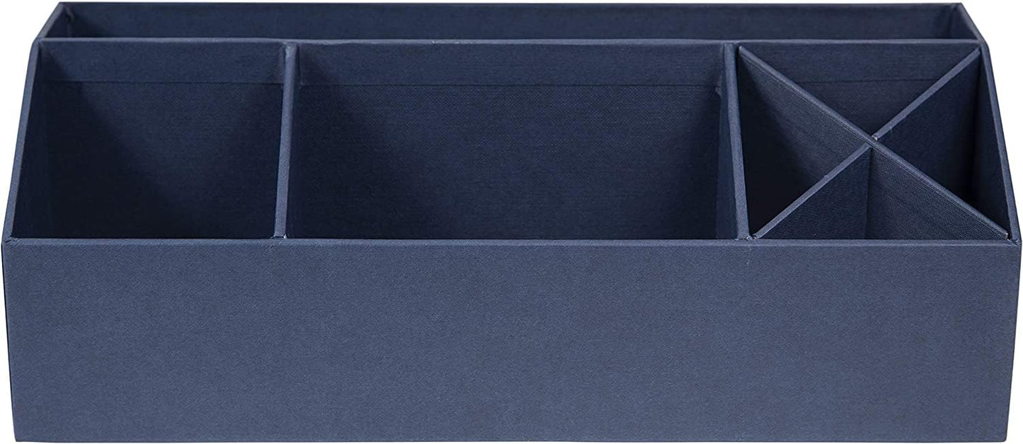 Bigso Elisa Desktop Organizer - Durable Office Desk Organizer with 7 Compartments for Office Supplies and Accessories - 13.1 in x 4.9 in x 4.9 in - Blue