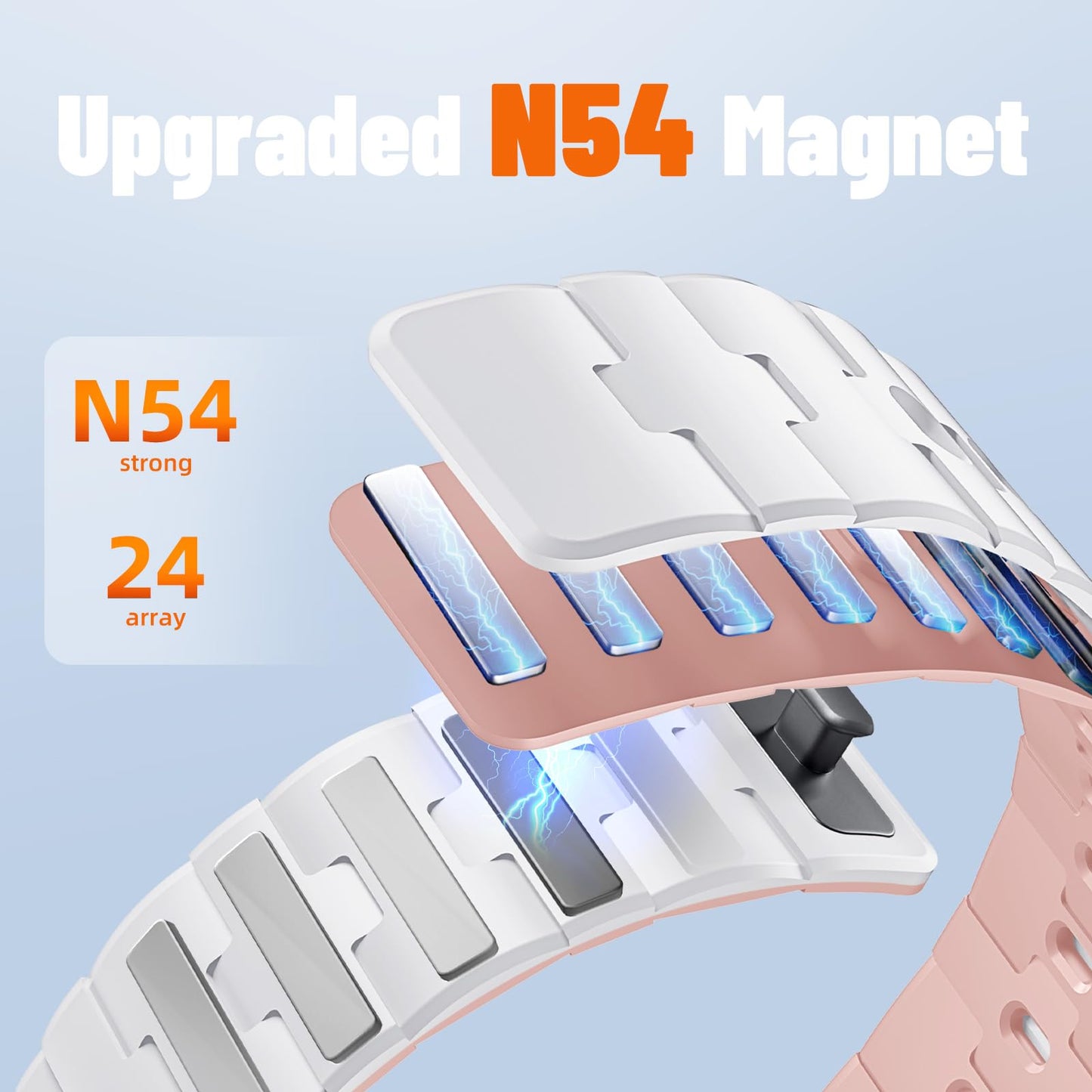 Bandletic No Gap Band Compatible With Galaxy Watch 6 band - Magnetic Silicone Band for Samsung Watch 7 5 4 FE 40mm 44mm/for Galaxy Watch 6 4 Classic 43mm 47mm 42mm 46mm/Watch 5 Pro 45mm, White/Pink