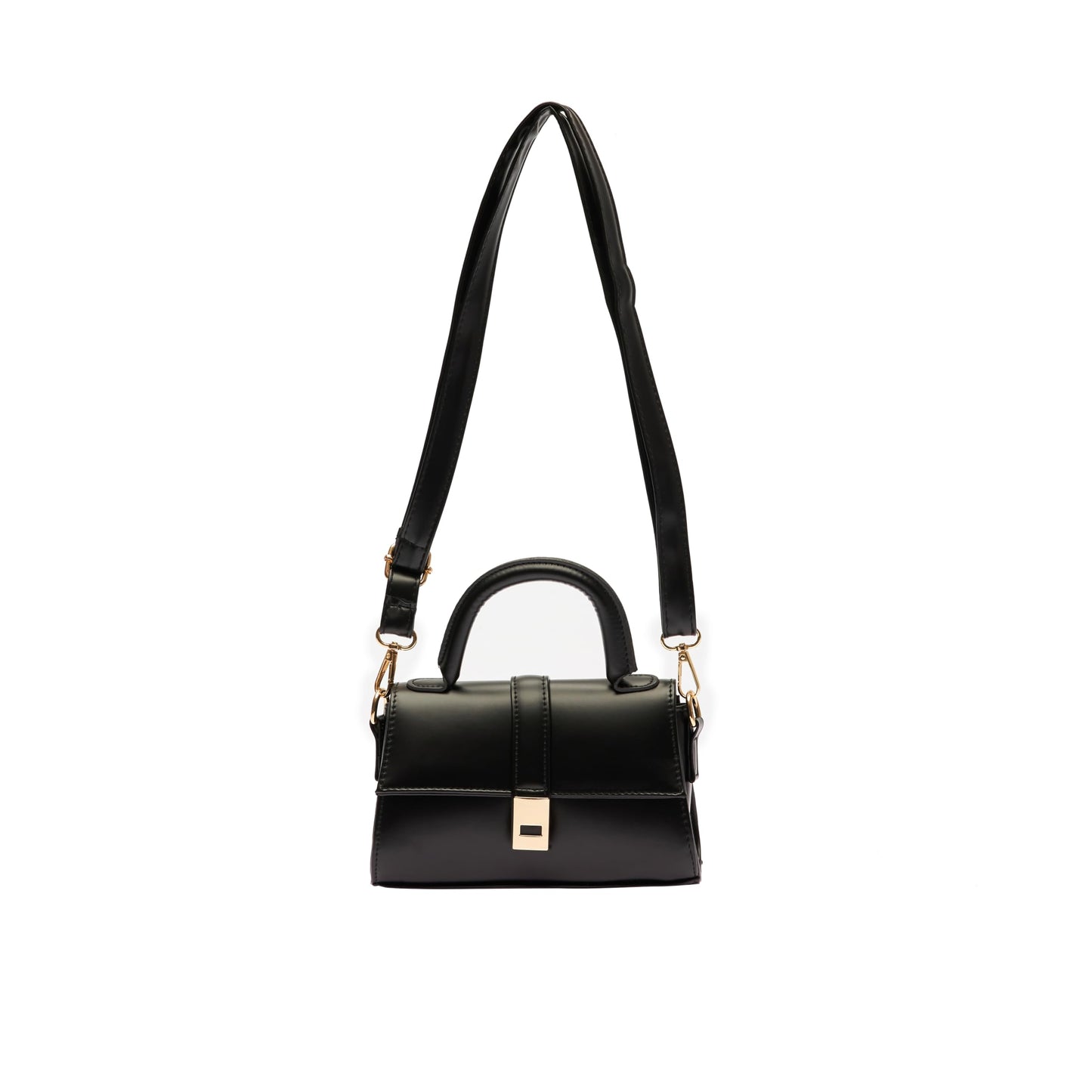 MOON CANTA Mini Crossbody Bag for Women – Small Faux Leather Shoulder Purse with Gold Lock, Elegant Design for Daily Use & Parties (Black)