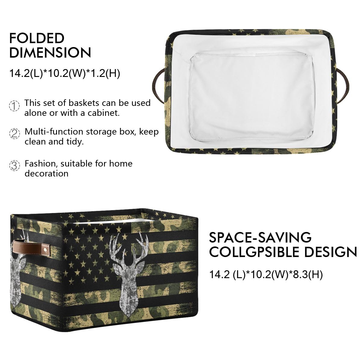 Camo Hunting Rectangular Storage Basket Organizer Bin Shelf Baskets For Clothes Gifts For Home Office Dorm