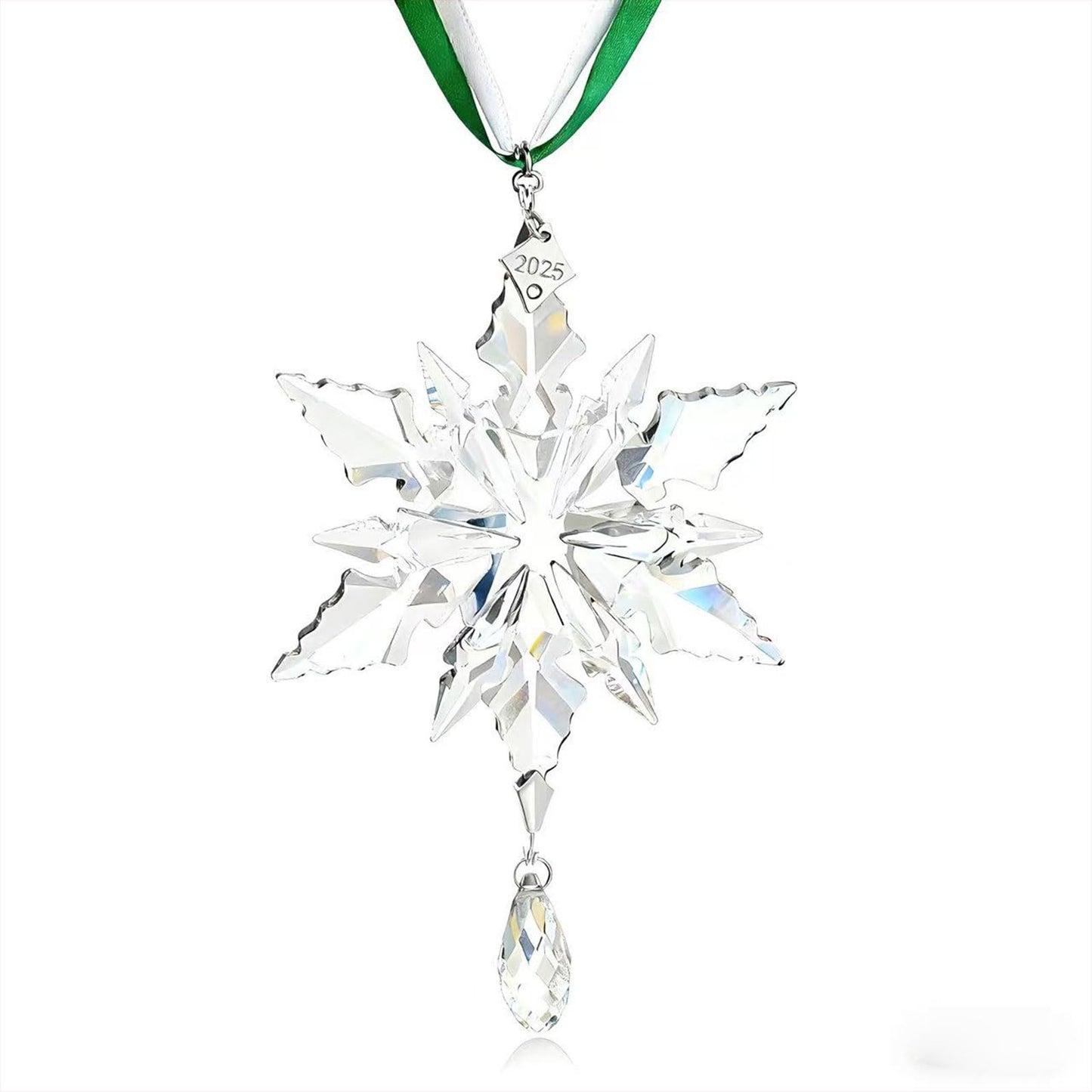 2025 Annual Christmas Ornaments Crystal Snowflake Star - Christmas Tree Ornaments Pendant Crystal Sun Catcher Home Hanging Decor(2025 White 3floors)