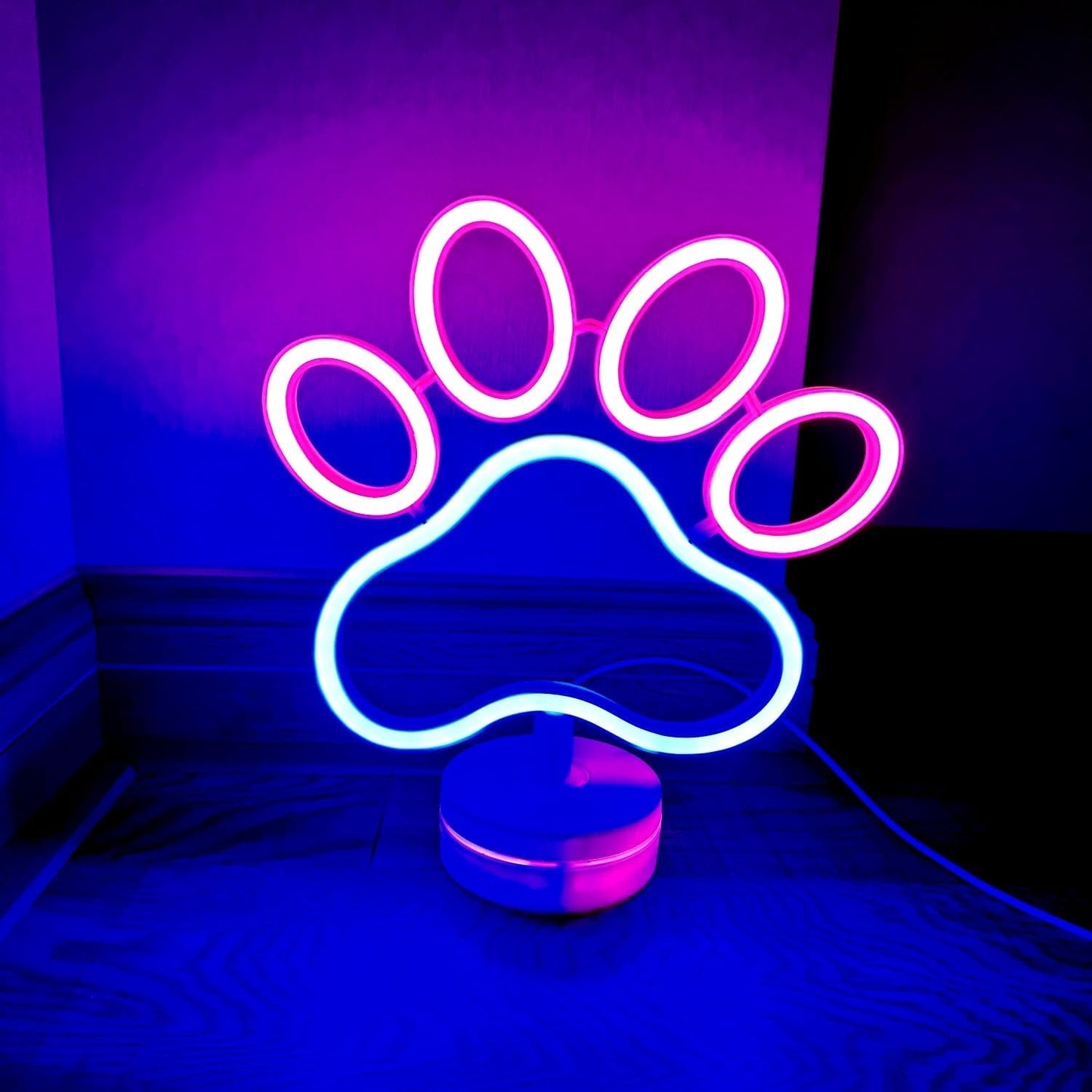 Dog Paw Neon Sign Lamp Dimmable LED with Standable Base and Touchable Switch,USB or 3-AA Battery Powered Neon Signs LED Desktop Wall Decoration for Party, Bedroom ，Birthday Christmas Gift