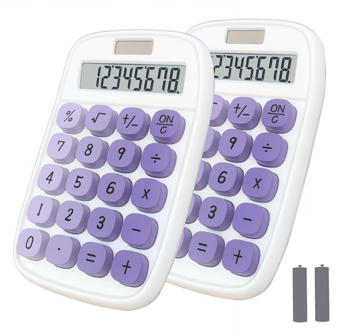 Mechanical Calculator,BTSEYAW Dual Power Calculator with 8 Digit Display tilt Screen and Big Buttons, Cute Office Desk Accessory (W-Purple,2 Pack)