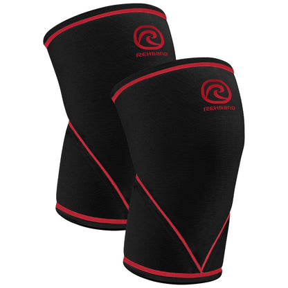 Rehband Classic 7mm V Knee Sleeve for Weightlifting, Competition Grade Powerlifting Knee Sleeve, Compression Sleeve for Crossfit, Squats, Gym & Heavy Lifts, Colour:Black/Red - 1 Pair, Size:XX-Large