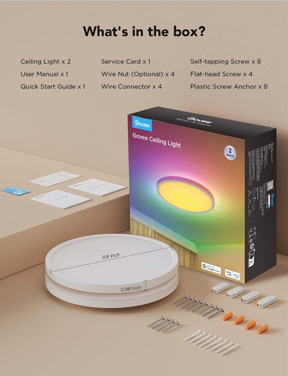 Govee Smart Ceiling Light, RGBIC LED Ceiling Light Fixture, 2400LM Flush Mount Light Fixture, DIY Colors, Works with Alexa, 2200K-6500K Ceiling Lights for Bedroom, Living Room, 12 Inch, 1 Pack